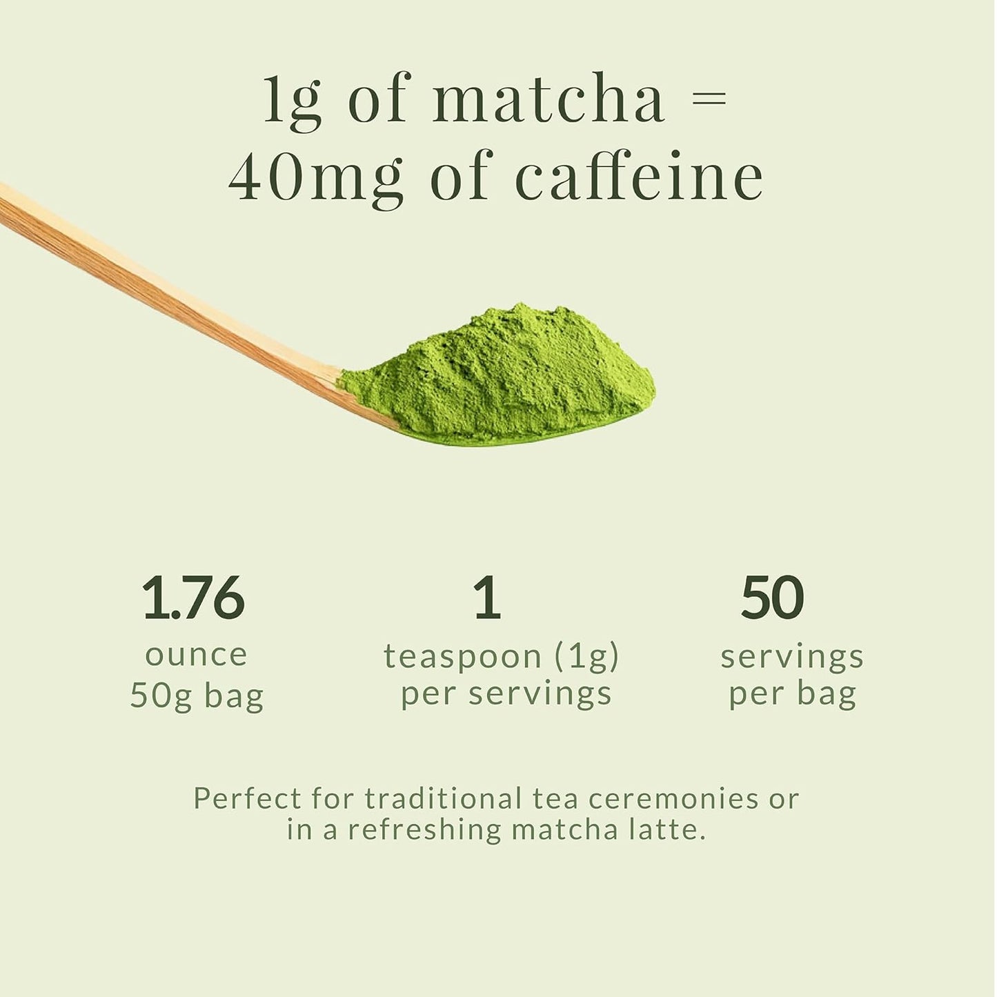 Matcha Sunday Ceremonial Grade Matcha - Kyoto, Japan - Finely Ground Green Tea Powder - Vibrant Green (50g/ 1.75oz) - Bag