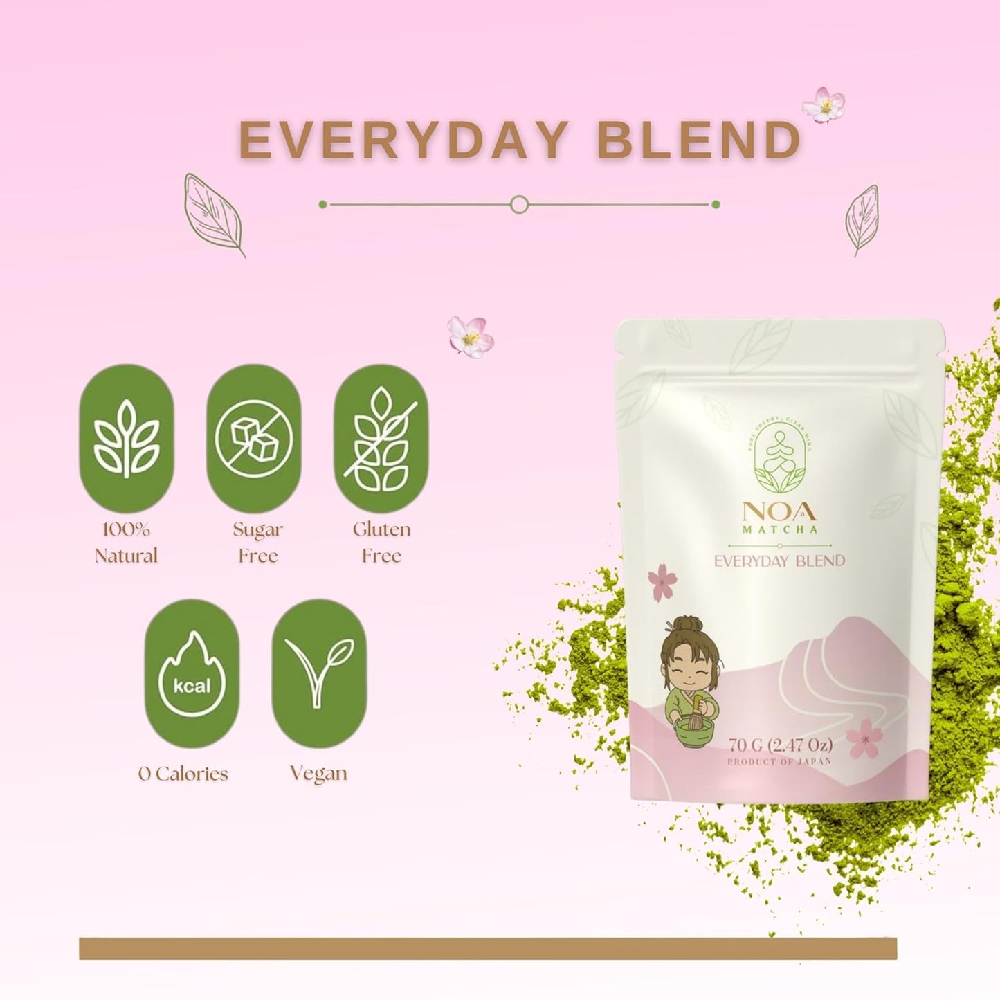 NOA MATCHA EVERYDAY BLEND Matcha Powder 70g Zip Bag | Japanese | Smooth & Bold | Perfect for Daily Lattes, Baking & Energy
