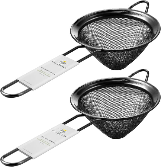 Homestia 2 Pcs Stainless Steel Fine Mesh Strainer, Cocktail Strainer, Black