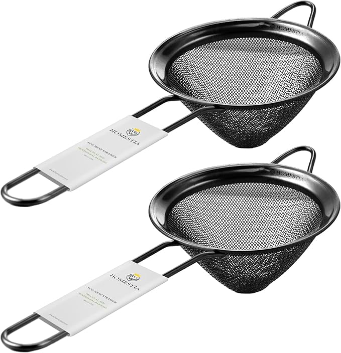 Homestia Kitchen 304 Stainless Steel Fine Mesh Strainer For Kitchen - Sieve Sifters For Food, Tea, Rice, Oil, Noodles, Fruits, Vegetables - Rust-Proof Drink Strainer (Black, 2 Pieces)