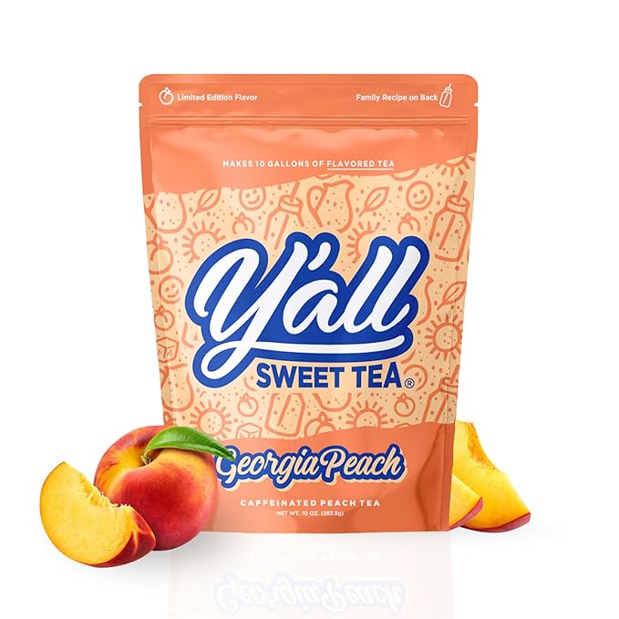 Y'all Sweet Tea - Peach Flavored Iced Tea Bags One Gallon Size in 10 Gallons Per Pack Quick Brew Southern Ice Tea with Sweet Georgia Peach Flavor | As Seen on Shark Tank (Caffeinated)