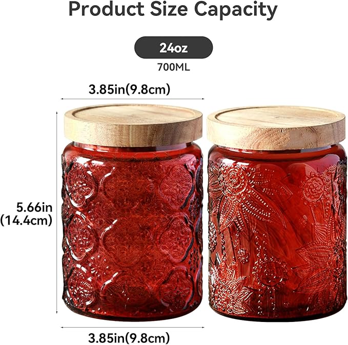 Glass Jar with Lid, Vintage Glass Storage Jars with Airtight Lid Coffee Canister Sugar Container for Kitchen Counter Pantry, Spice, Candy