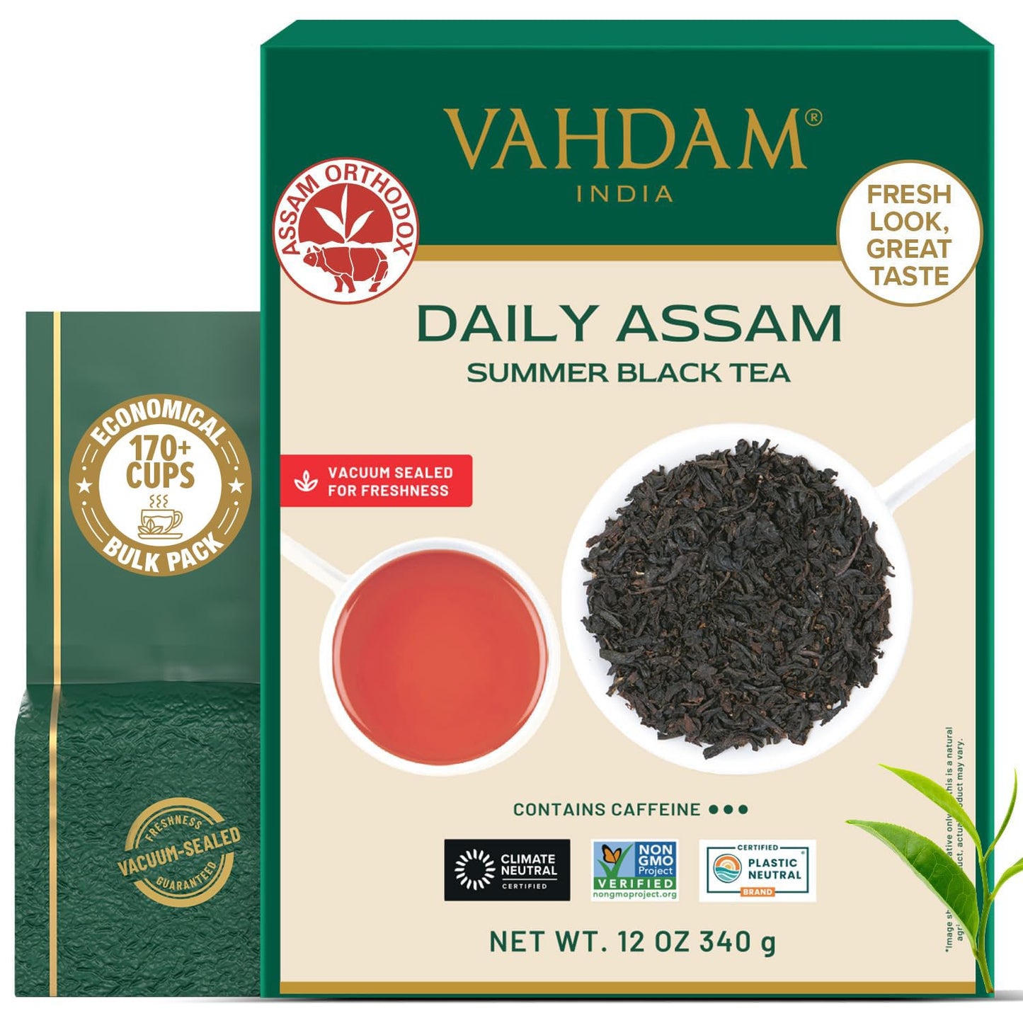 VAHDAM Assam Black Tea Leaves (12oz|170+ Cups) Quality Black Tea Loose Leaf | Malty &amp; Rich |Caffeinated, Non GMO |Pure Unblended Single Origin Black Loose Leaf Tea |Vacuum Sealed |Enjoy with/without milk