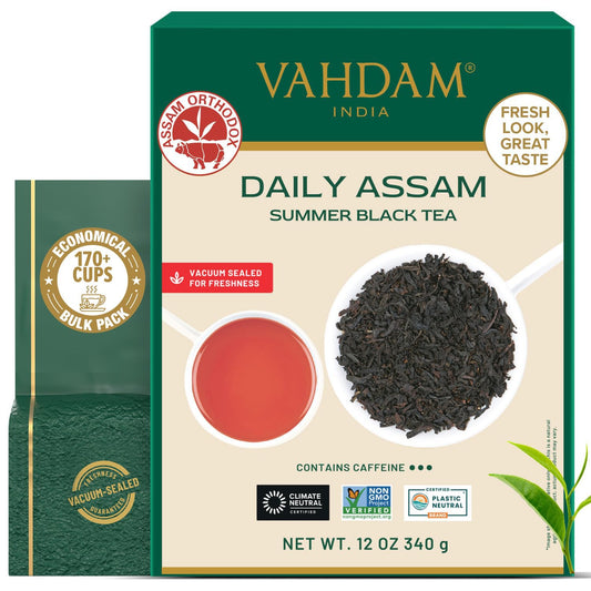 VAHDAM Assam Black Tea Leaves (12oz|170+ Cups) Quality Black Tea Loose Leaf | Malty &amp; Rich |Caffeinated, Non GMO |Pure Unblended Single Origin Black Loose Leaf Tea |Vacuum Sealed |Enjoy with/without milk