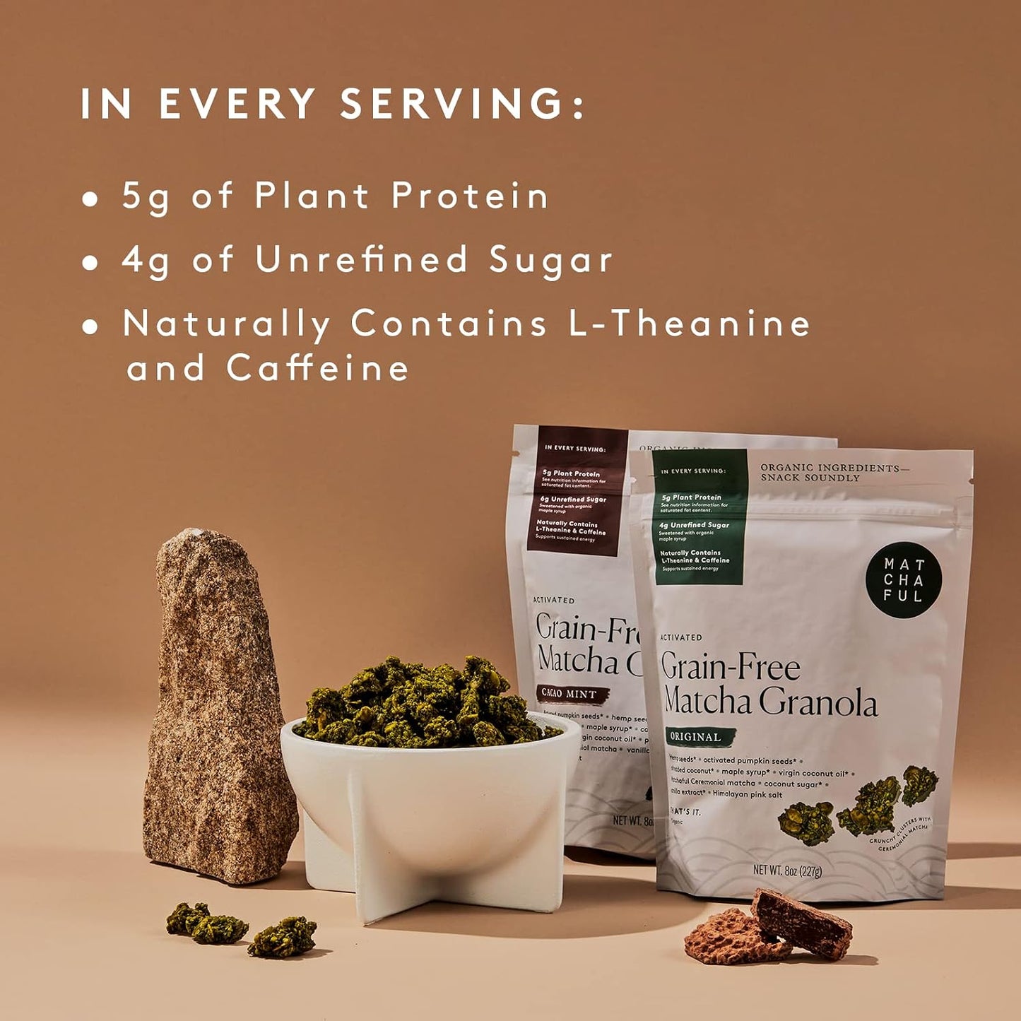 Matchaful - Original Matcha Granola - Activated - Vegan - 8oz Bag | Grain Free, Organic Ingredients - No Refined Sugar, No GMO - Gluten Free Granola Mixed w/our Hikari Single Origin Matcha