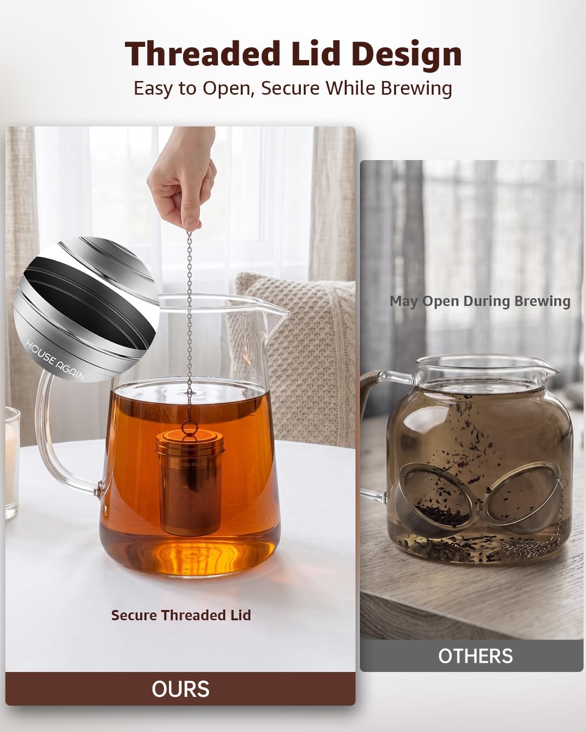 HOUSE AGAIN Tea Infuser, Extra Fine Mesh Tea Infusers for Loose Tea, 18/8 Stainless Steel Tea Strainer with Extended Chain Hook, Tea Steeper for Brew Tea, Spices &amp; Seasonings Small × 2