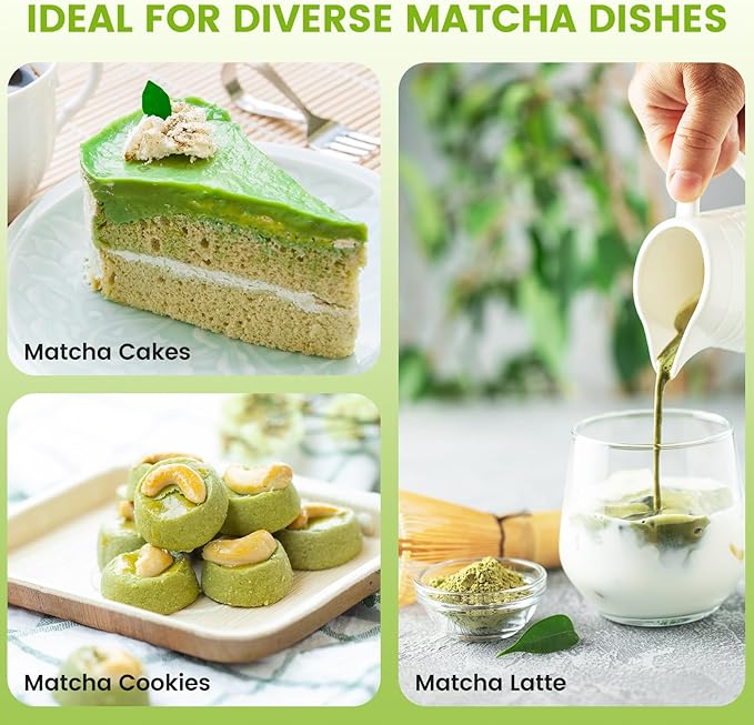 Coanto Matcha Whisk Set - Includes Sifter Bamboo Whisk (Chasen), Tea Spoon, Pink Spoon Holder, Scoop and Whisk Holder, 6pcs (No Bowl Included)