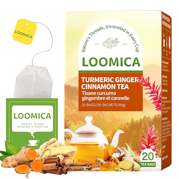 LOOMICA Turmeric Ginger Cinnamon Tea, Naturally Caffeine-Free, Warm & Spicy Herbal Blend, Rich & Aro
