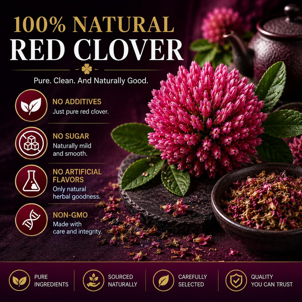WOTIHA Premium Red Clover Tea Bags, 50 Count – 100% Natural Red Clover Herb, Rich in Antioxidants, Additive-Free