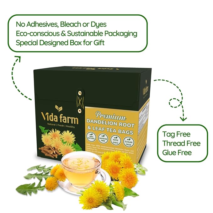 Vida Farm 125 Dandelion Tea Bags - 100% Natural Dandelion Leaf & Root, Sugar Free, Caffeine Free, Non-GMO - Premium Dandelion Root Herbal Tea