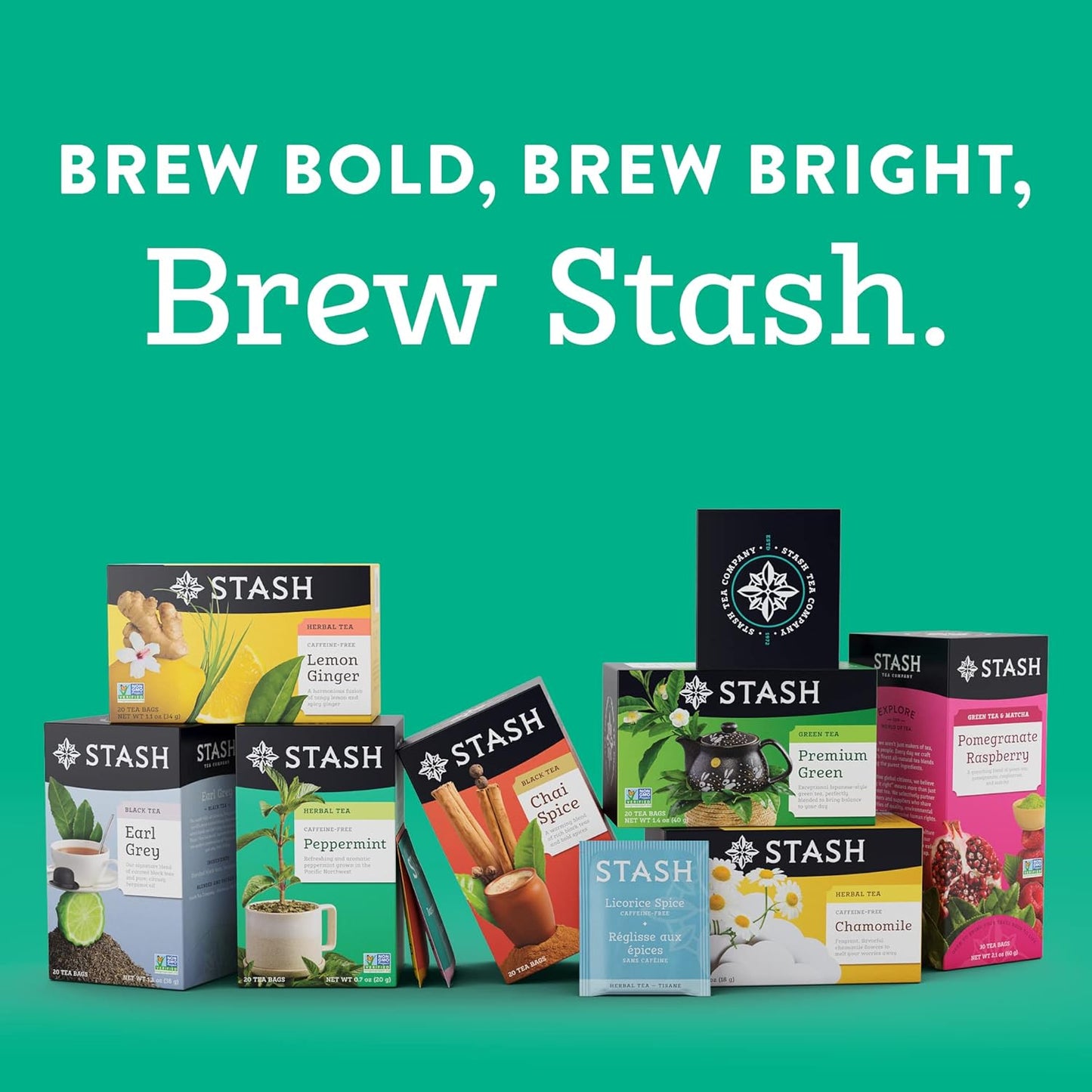 Stash Tea Premium Green Tea, 20 Count Box of Tea Bags in Foil, (Pack of 6)