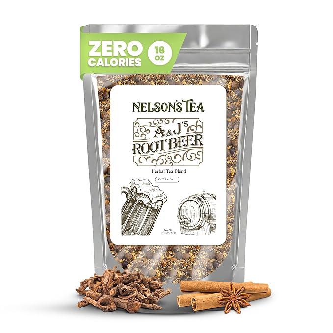 Nelson's Tea A&J's Root Beer - Sarsaparilla Root Herbal Loose Leaf Tea - Caffeine-Free