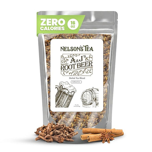 Nelson's Tea A&J's Root Beer - Sarsaparilla Root Herbal Loose Leaf Tea - Caffeine-Free