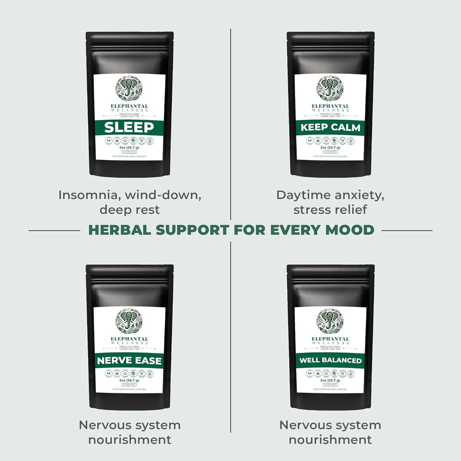 Elephantal Wellness Premium Sleep Herbal Tea | Deep Rest & Relaxation Support with Valerian Root, Passionflower, Chamomile, Lemon Balm Tea & Skullcap | Handmade, Caffeine-Free, Non-GMO Loose Leaf Blend, 2oz, 20 Servings