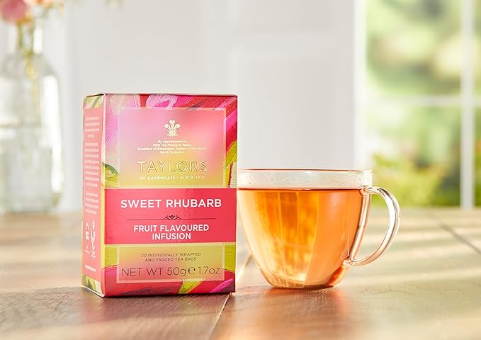 Taylors of Harrogate Sweet Rhubarb, Herbal Tea, Individually Wrapped Bags, 20 Count, Vibrant, Refreshing and Sweet, Caffeine-Free, Enjoy Hot or Iced