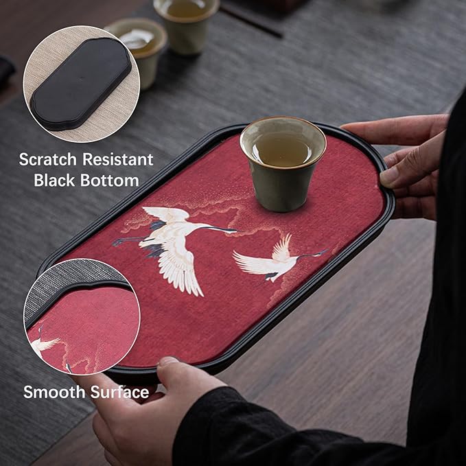 Elegant Absorbent Tea Tray – Vintage Handcrafted Gongfu Tea Table with Crane & Nature-Inspired Patterns, Tea Serving Tray