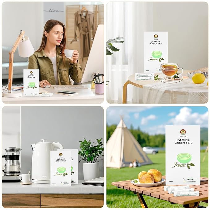 Taiping HK Jasmine Instant Green Tea Classic-100% Tea Leaves 30 Single Serve Stick Packs Unsweetened No Additives On-the-Go for Travel, Work, Outdoors , Helps Support Digestive Health Hot or Iced Teas (30Count)