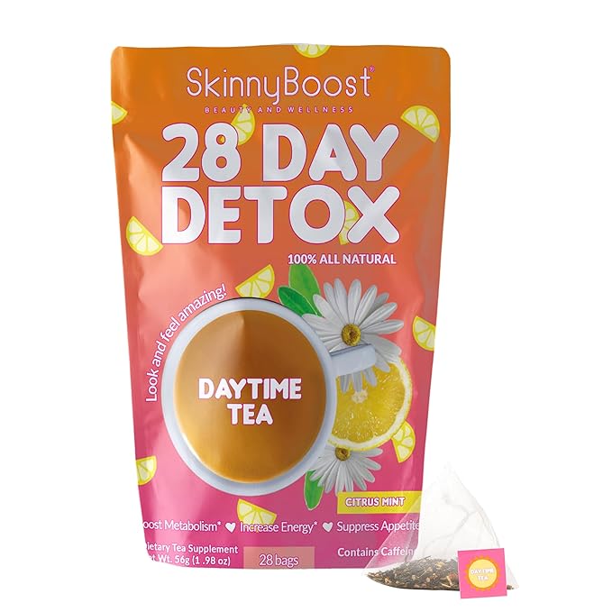 SkinnyBoost 28 Day Daytime Tea - Citrus Mint (28 Tea Bags) All Natural, Non GMO, Vegan, Keto Friendly