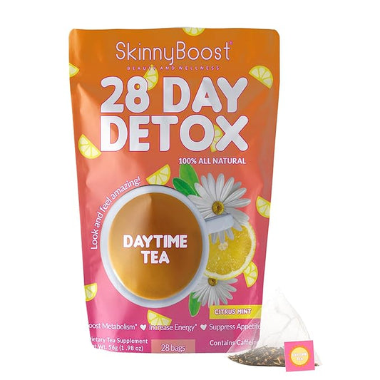 SkinnyBoost 28 Day Daytime Tea - Citrus Mint (28 Tea Bags) All Natural, Non GMO, Vegan, Keto Friendly