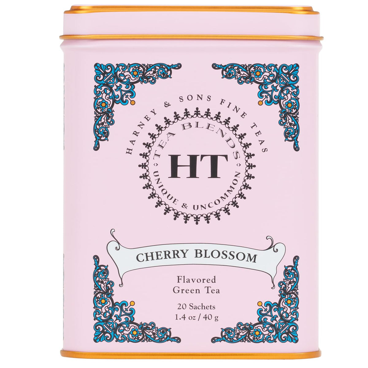 Harney & Sons Caffeinated Blossom Green Tea Tin Sachets Pink 31629, Cherry, 20 Count