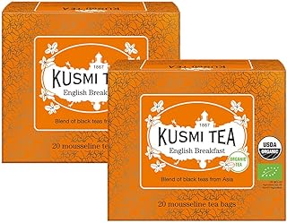 Kusmi Tea - Pack of 2 Boxes of Tea Bags - English Breakfast - Organic English Breakfast Black Tea - Ceylon & Assam Black Teas - Smooth, Flavourful, Robust, Caffeinated Tea - 2x20 Tea Bags
