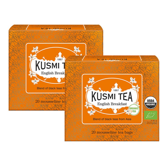 Kusmi Tea - Pack of 2 Boxes of Tea Bags - English Breakfast - Organic English Breakfast Black Tea - Ceylon & Assam Black Teas - Smooth, Flavourful