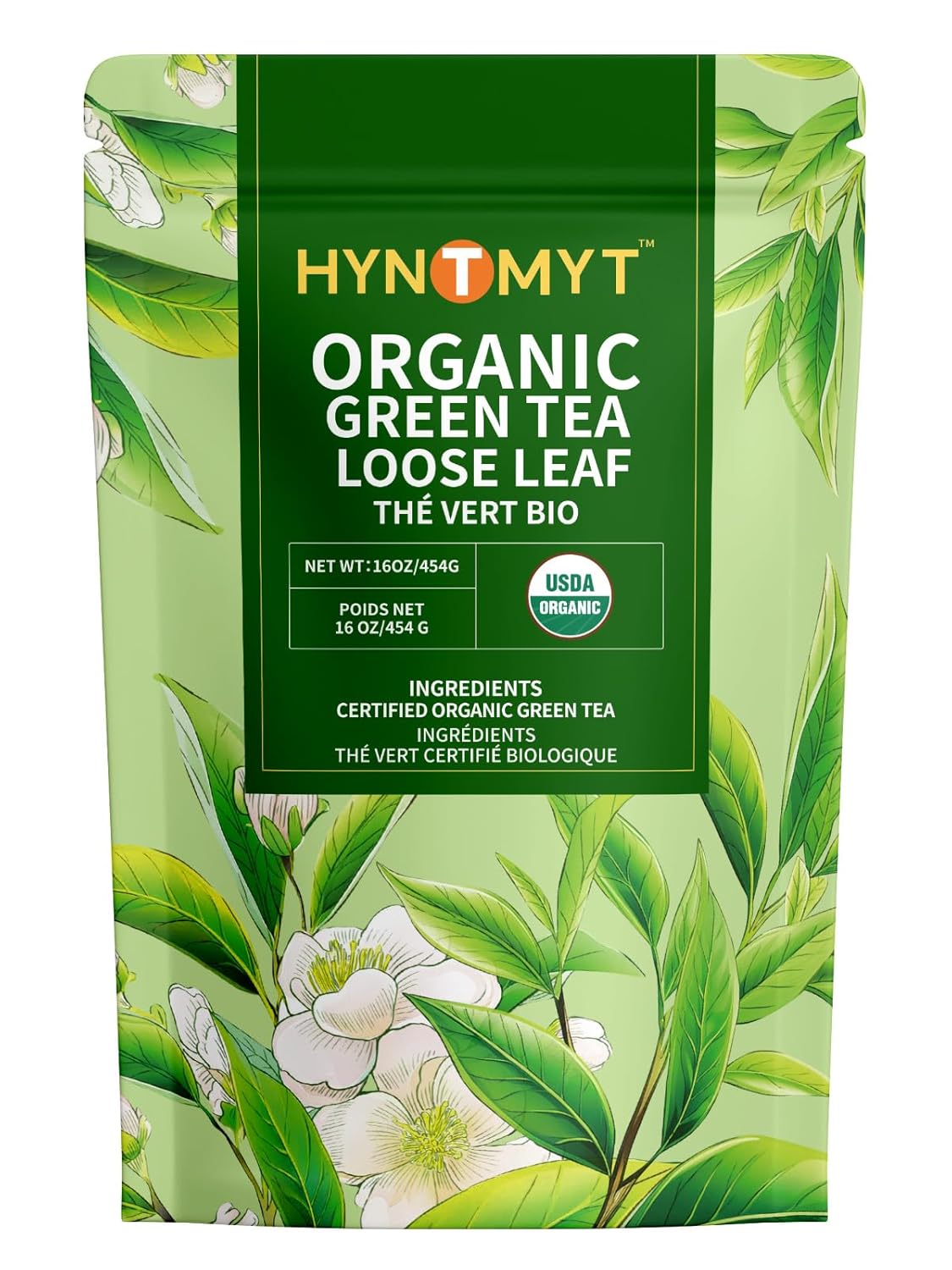 HYNTMYT Organic Green Tea Loose Leaf, USDA Organic Green Tea, Smooth & Crisp Taste, Lower Caffeine, 16oz