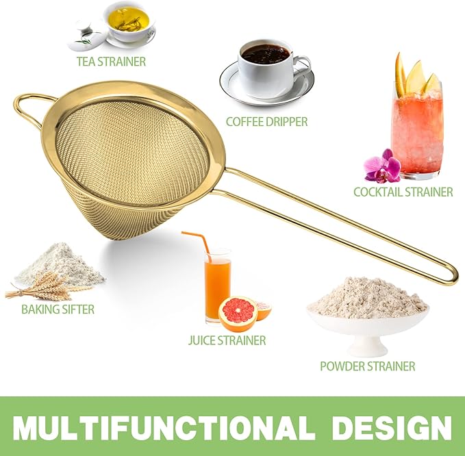 2 Pack Stainless Steel Small Food Strainer, Fine Mesh Sieve with Long Handle, Cocktail Strainer For Cocktails, Tea Herbs, Coffee & Drinks
