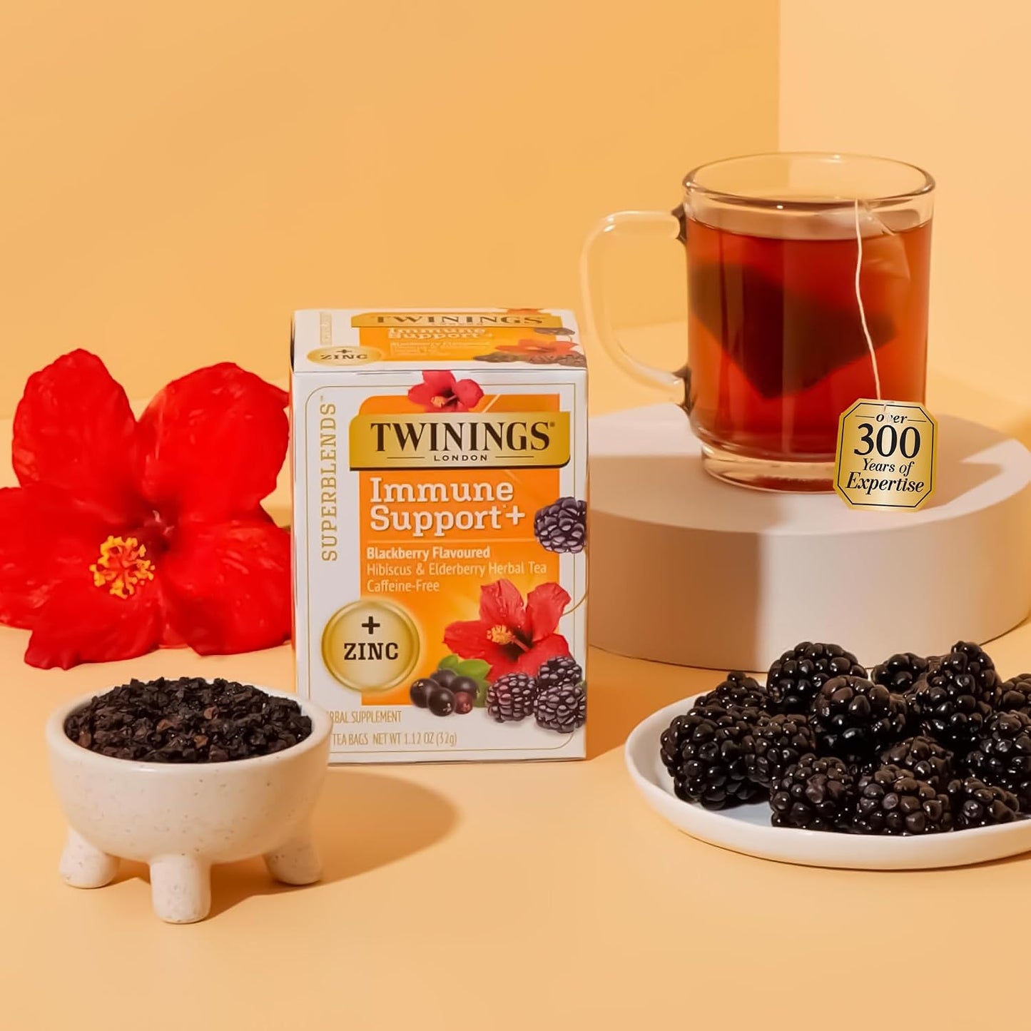 Twinings Immune Support+ Zinc Blackberry Herbal Tea Bags, 16 CT (1 Pack)