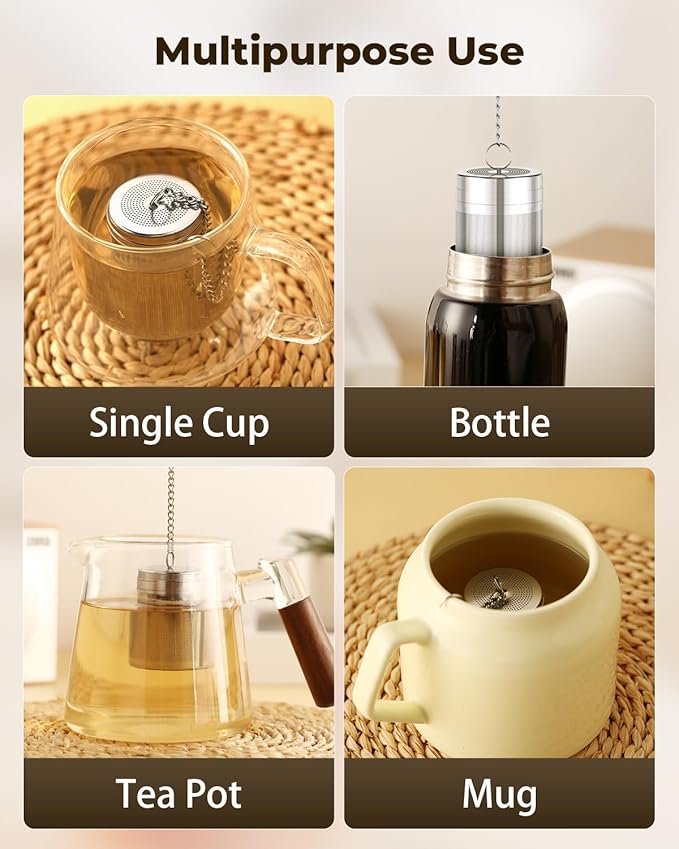 House Again 2 Pack Tea Infusers, Extra Fine Mesh Tea Strainers for Loose Tea, Updated Slim Threaded Lid & 304 Stainless Steel