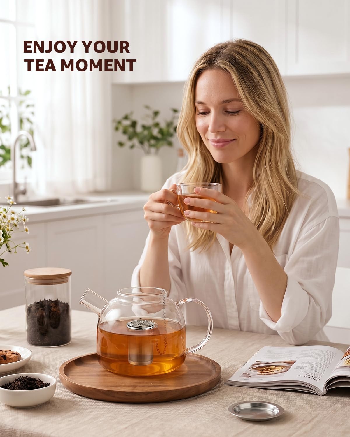 HOUSE AGAIN Tea Infuser, Extra Fine Mesh Tea Infusers for Loose Tea, 18/8 Stainless Steel Tea Strainer with Extended Chain Hook, Tea Steeper for Brew Tea, Spices &amp; Seasonings Small × 2