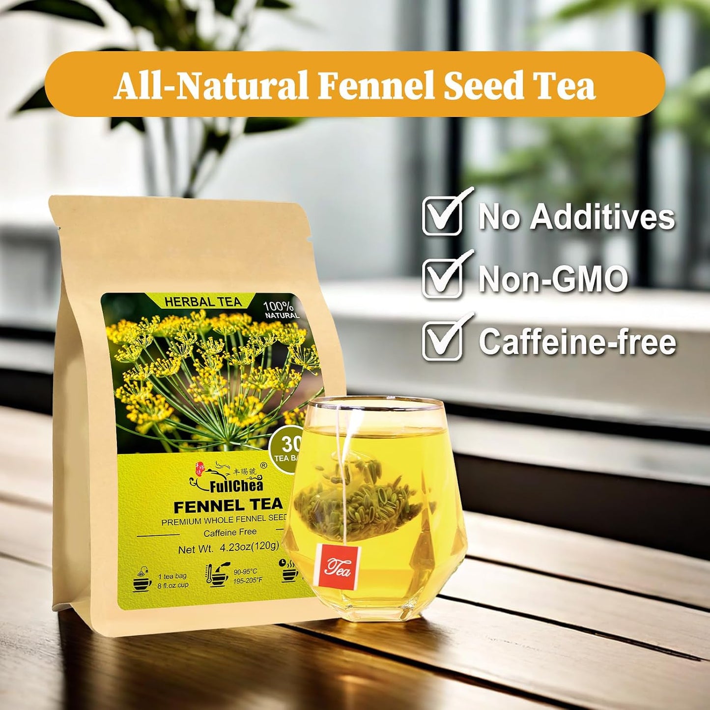 FullChea - Fennel Tea Bags, 30 Count, Whole Fennel Seeds