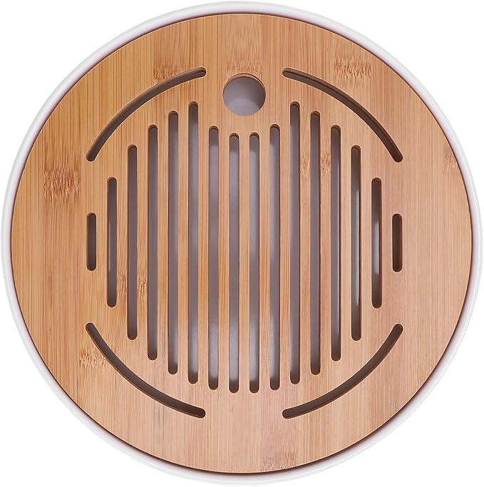 Acouto Chinese Kung Tea Tray Tea Tray 10 Inch Round Shape Stylish Chinese Kung Serving Home and Gongfu Table Home & KitchenKitchen & DiningDining &