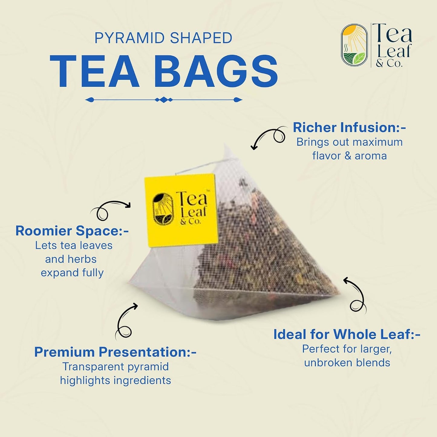 Tealeaf &amp; Co. Butterfly Pea Herbal Tea Bags Blended with Fresh Herbs - Herbal Tea with Butterfly Pea Flower - Contains Low Caffeine - Gluten Free - 50Teabags (3.52oz/100gm)
