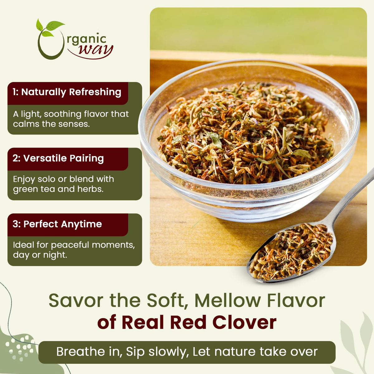 Organic Way Red Clover Flower Cut & Sifted - Herbal Tea (16 Oz)