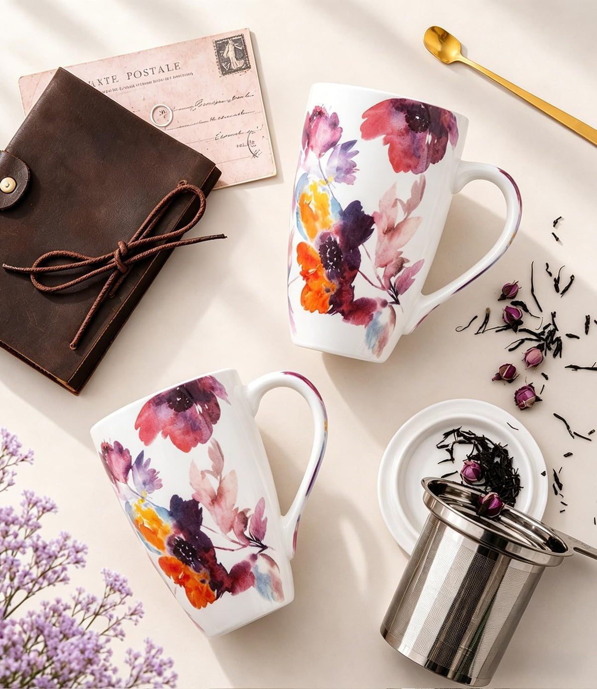 AmorArc Tea Cup With Infuser and Lid, 18oz Loose Leaf Tea Mug With Steeper