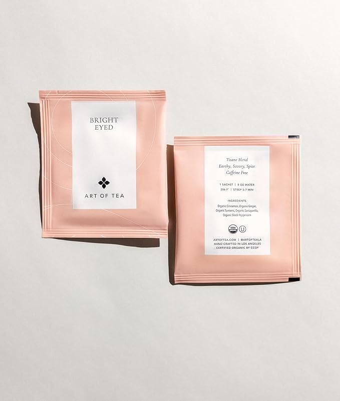 Art of Tea, Bright Eyed Turmeric Ginger Tea - Caffeine Free Turmeric Ginger Tea Bags, 50 Eco Friendly Pyramid Sachets