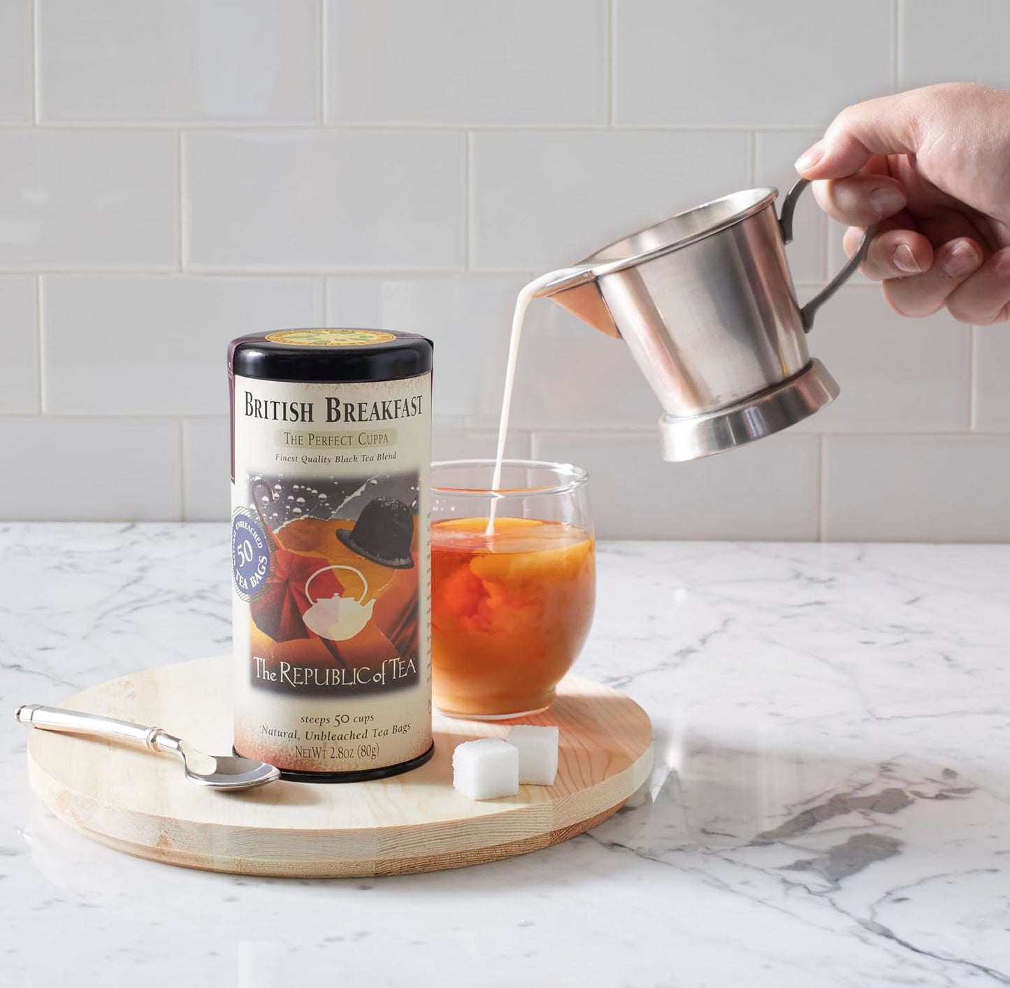 The Republic of Tea British Breakfast Black Tea, 50 Count | Naturally Caffeinated. Made for morning or afternoon sipping. Brisk and full-bodied. Gluten Free and Kosher.