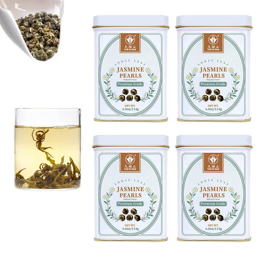 TIAN HU SHAN Jasmine Dragon Pearls Green Tea Loose Leaf 4oz *4tin