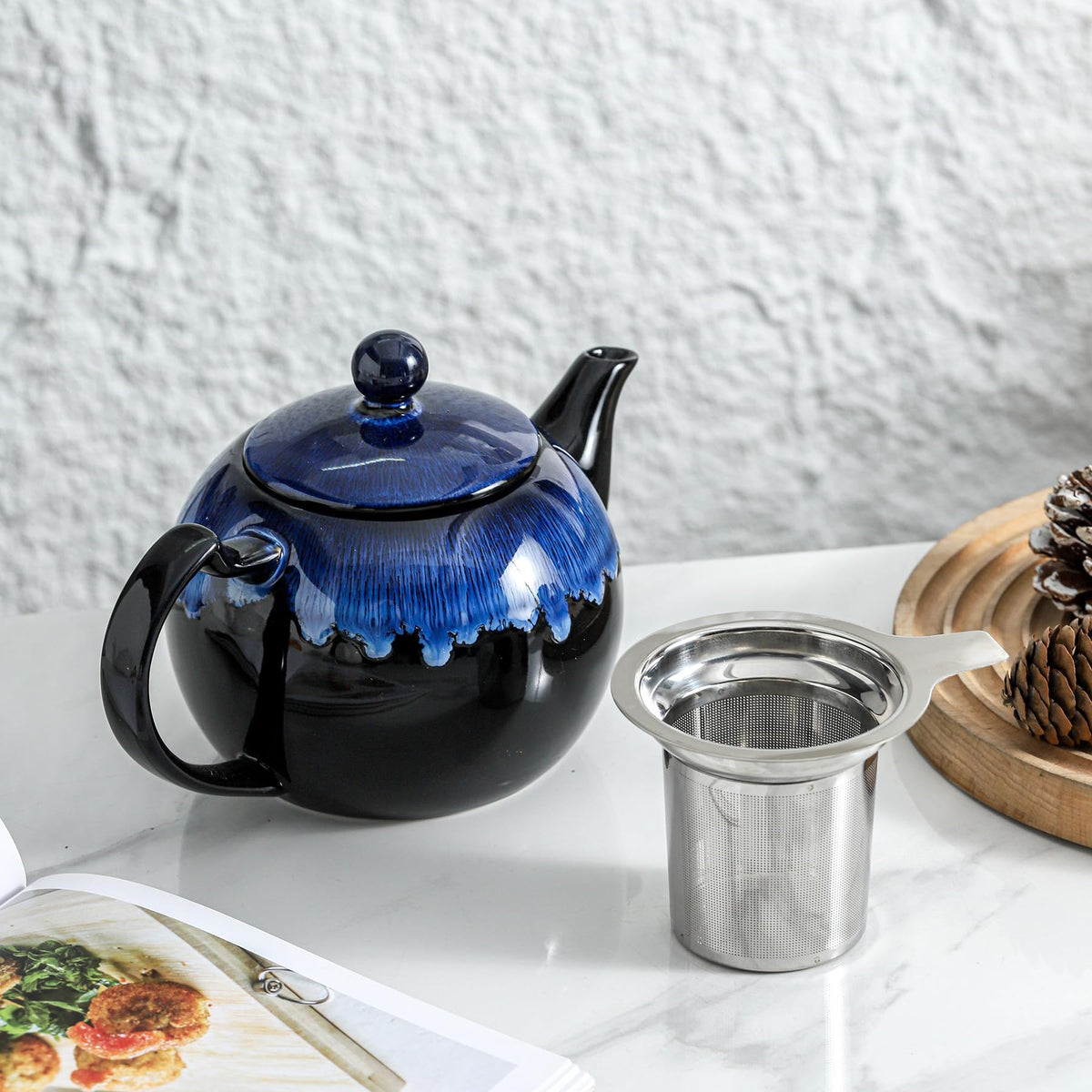 KOOV Tea Pot with Infuser for Loose Tea, 34OZ Ceramic Teapot with Infuser, Enough For 6 Cups, Tea Pots with Tea Strainers for