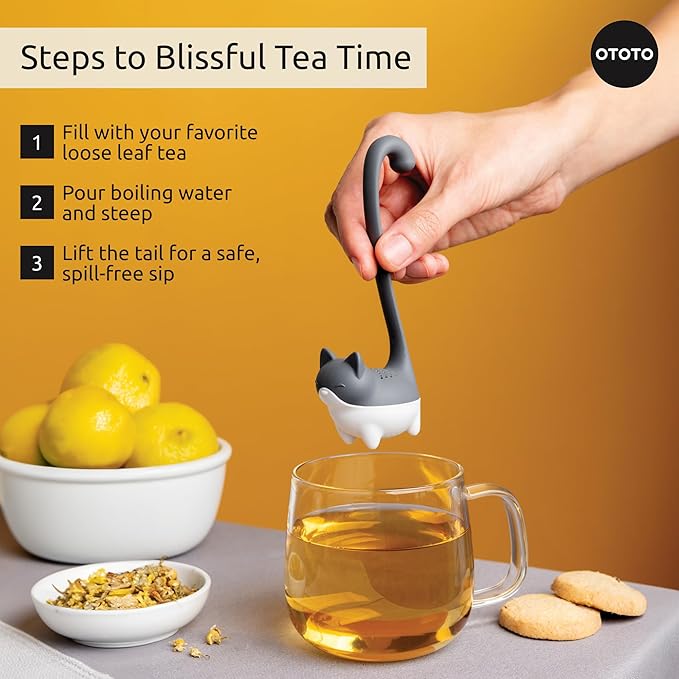 Ototo Louie Cat Tea Infuser - Cats Loose Leaf Steeper & Diffuser, Tea Strainer Accessories, Cute Gifts for Cat Lovers, White Elephant Gifts
