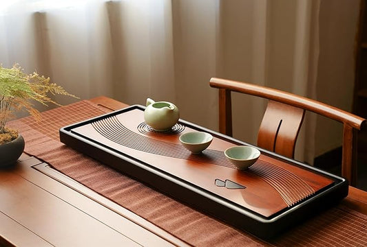 Bamboo Tea Tray Home Office Japanese Tea Set Tea Serving Tray 26x10x1.25in Vintage Chinese Kungfu Tea Tray Gongfu Water Storage Table