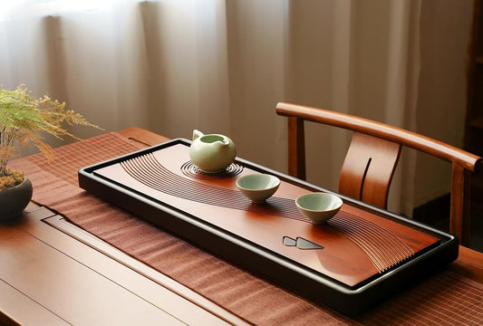 Bamboo Tea Tray Home Office Japanese Tea Set Tea Serving Tray 26x10x1.25in Vintage Chinese Kungfu Tea Tray Gongfu Water Storage Table