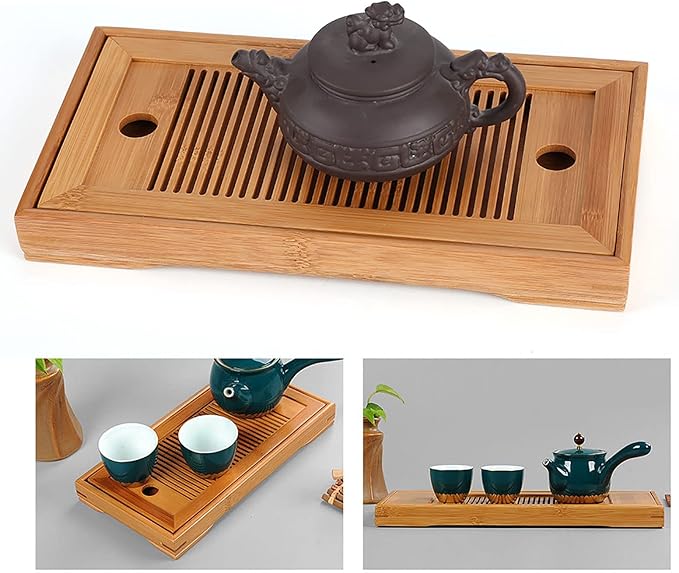 Joyzan Chinese Tea Tray, Mini Bamboo Japanese Gongfu Serving Plate Kung Fu Water Storage Drainage Table Small Wooden Natural Wood Set Box Reservoir Drawer Type Box Household Home Office Teahouse