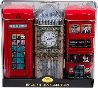British Heritage 3x Tea Tins with 42 English Teabags (Big Ben, Red London Bus, Telephone Box)
