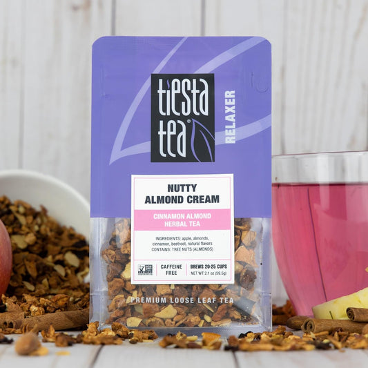 Tiesta Tea - Nutty Almond Cream, Loose Leaf, Cinnamon Almond Herbal Tea | Premium Non-Caffeinated Blend, Make Hot or Iced &amp; Brews Up to 25 Cups, 12.6oz Resealable Pouch, Pack of 6
