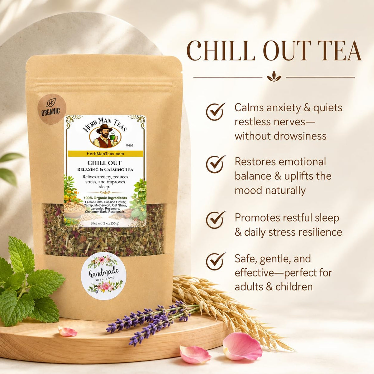 CHILL OUT RELAXING TEA – Calm &amp; Stress Relief Support – Organic Loose Leaf – by Master Herbalist Khabir | Lemon Balm, Passionflower &amp; Lavender | 100% Organic