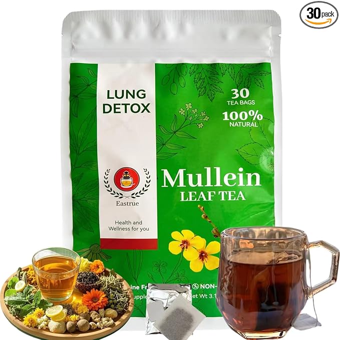 Orangic Mullein Herbal Tea,Smoker,Pure Mullein Leaf Herbal Tea,18 Premium Herbs Blend,Breath Easy Tea,Caffeine Free,100% Natural,30 Tea Bags