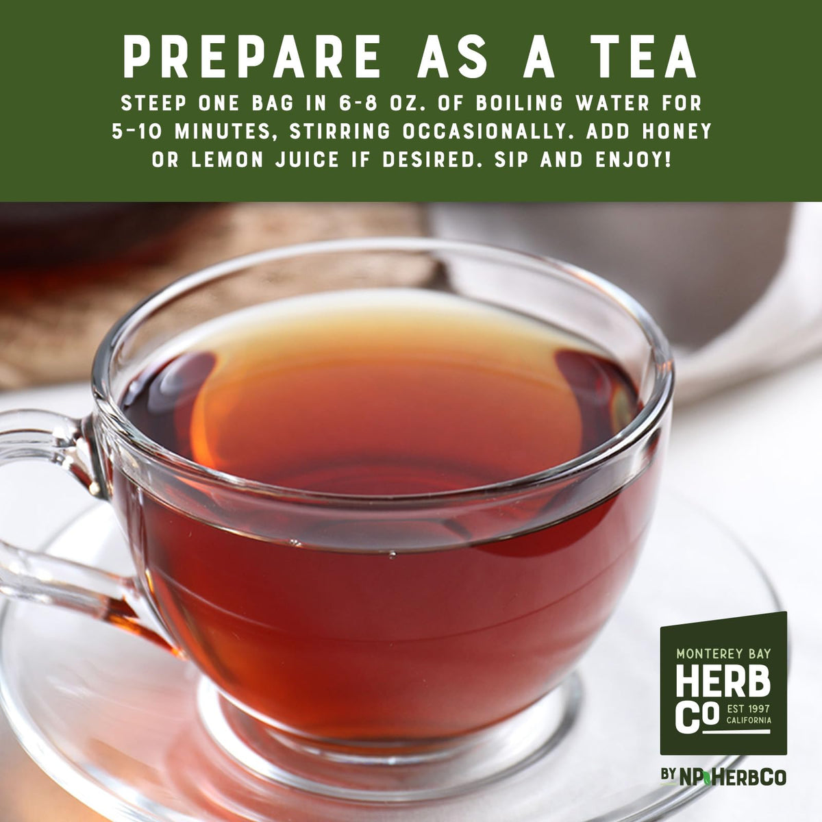 MONTEREY BAY HERB CO Pau D'arco Herbal Tea, by Herb Co, All-Natural Ipe Roxo Bark, Caffeine Free, Kosher, Approximately 50