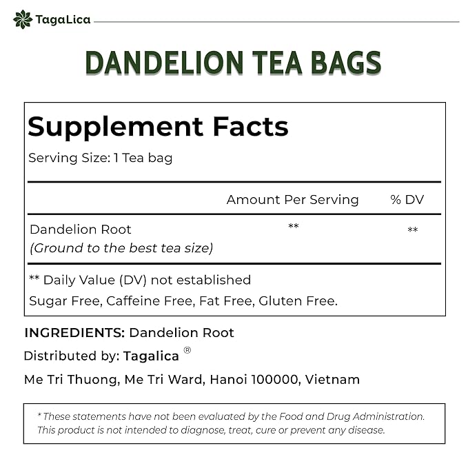 Tagalica, Premium 135 Dandelion Root Tea Bags, 100% Natural & Pure from Dandelion Root, Eco-Conscious Tea Bags, Herbal Tea. No Sugar, No Caffeine